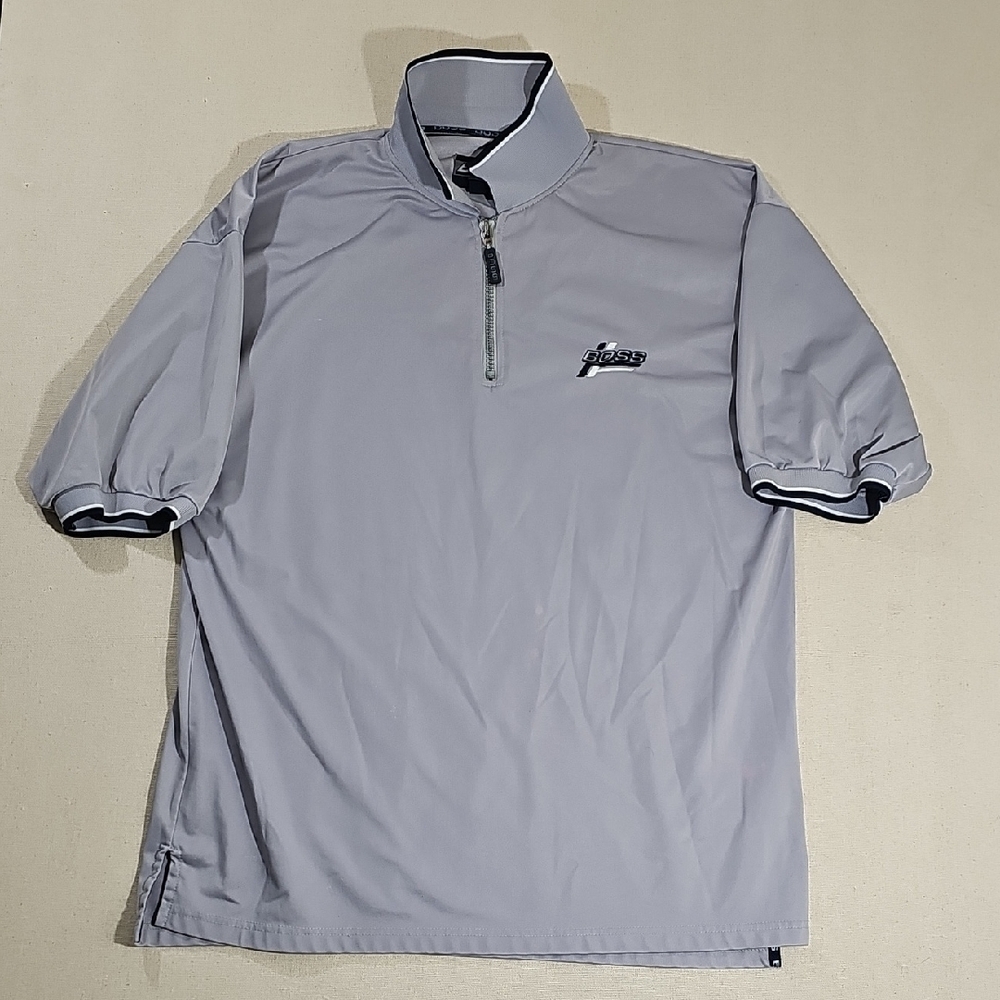 Boss Gray Polo Shirt with Zip Collar